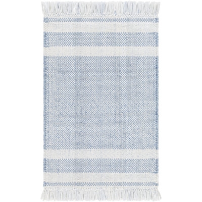 Bretson Hand Woven Recycled P.E.T. Indoor / Outdoor Area Rug in Blue/Off White - Image 0