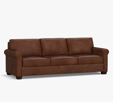 York Roll Arm Leather Loveseat 75", Polyester Wrapped Cushions, Burnished Bourbon - Image 3