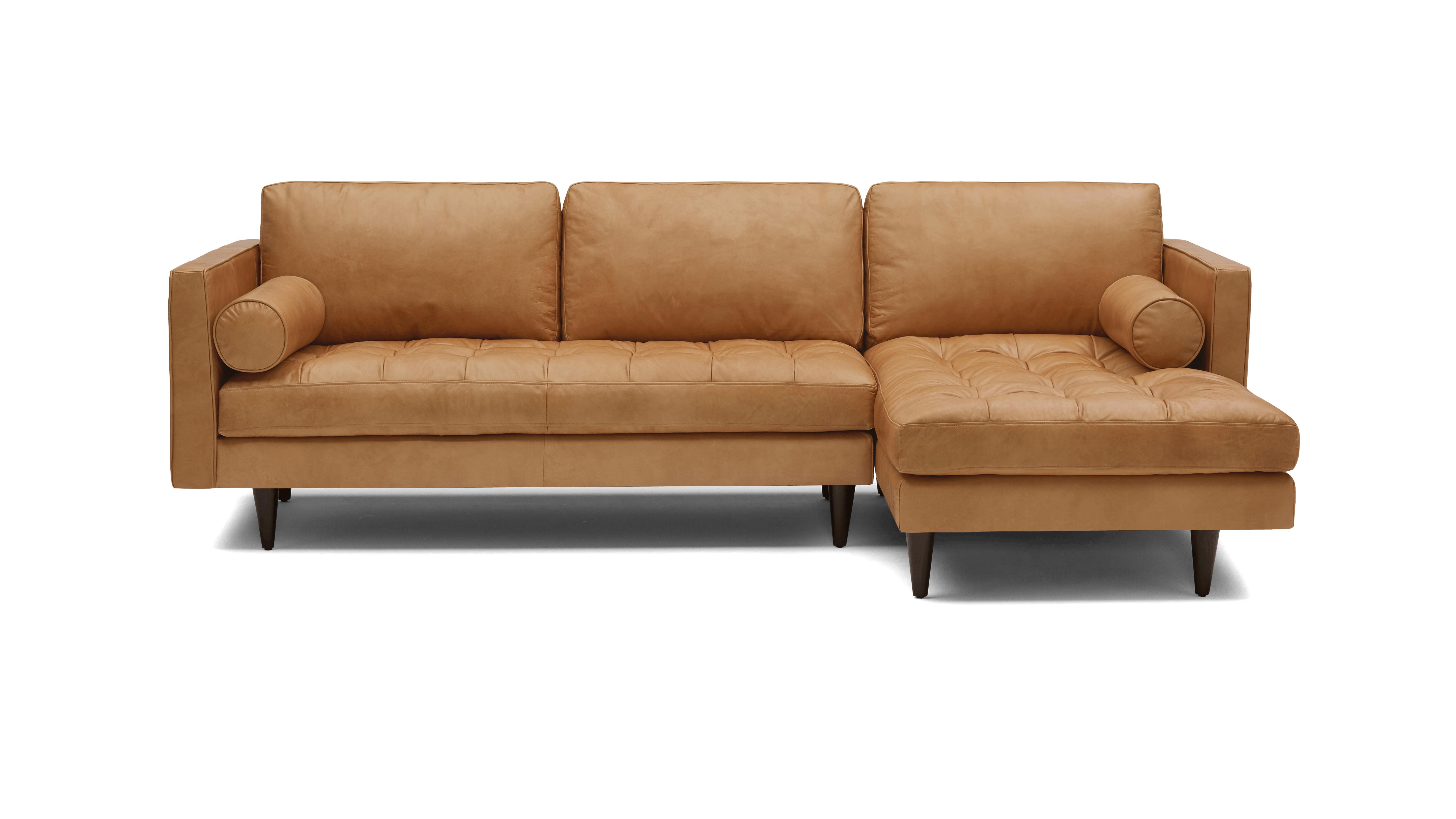 Brown Briar Mid Century Modern Leather Sectional - Santiago Camel - Mocha - Right - Image 0
