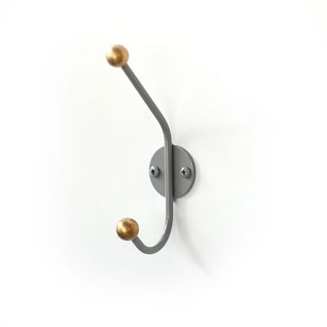 Mid Century Wall Hook, Brass Ball Ends, Navy - Image 1