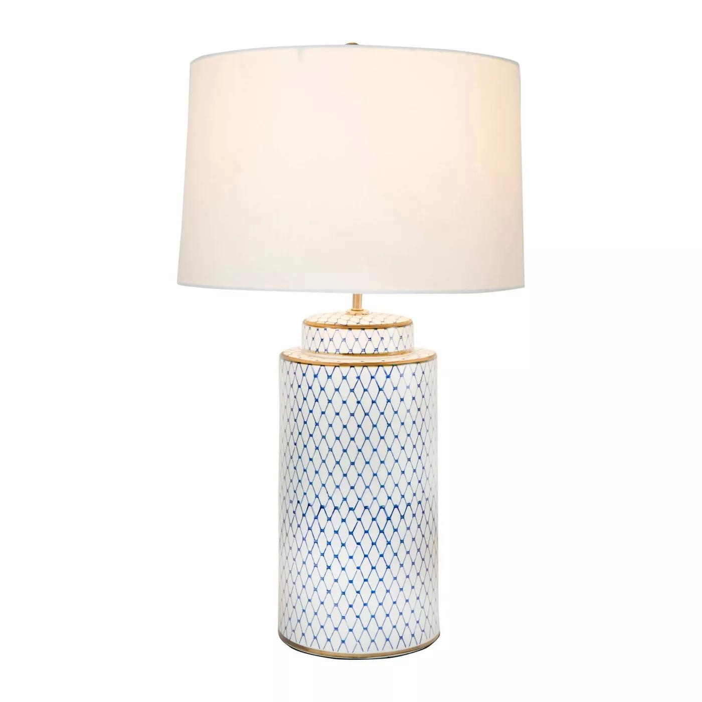 Ceramic Table lamp with Linen Shade, Indigo & White - Image 2