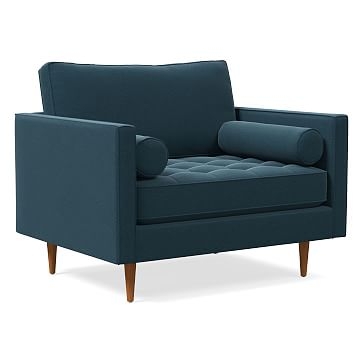 Monroe Tufted Chair and a Half, Poly, Performance Velvet, Lagoon, Pecan - Image 0