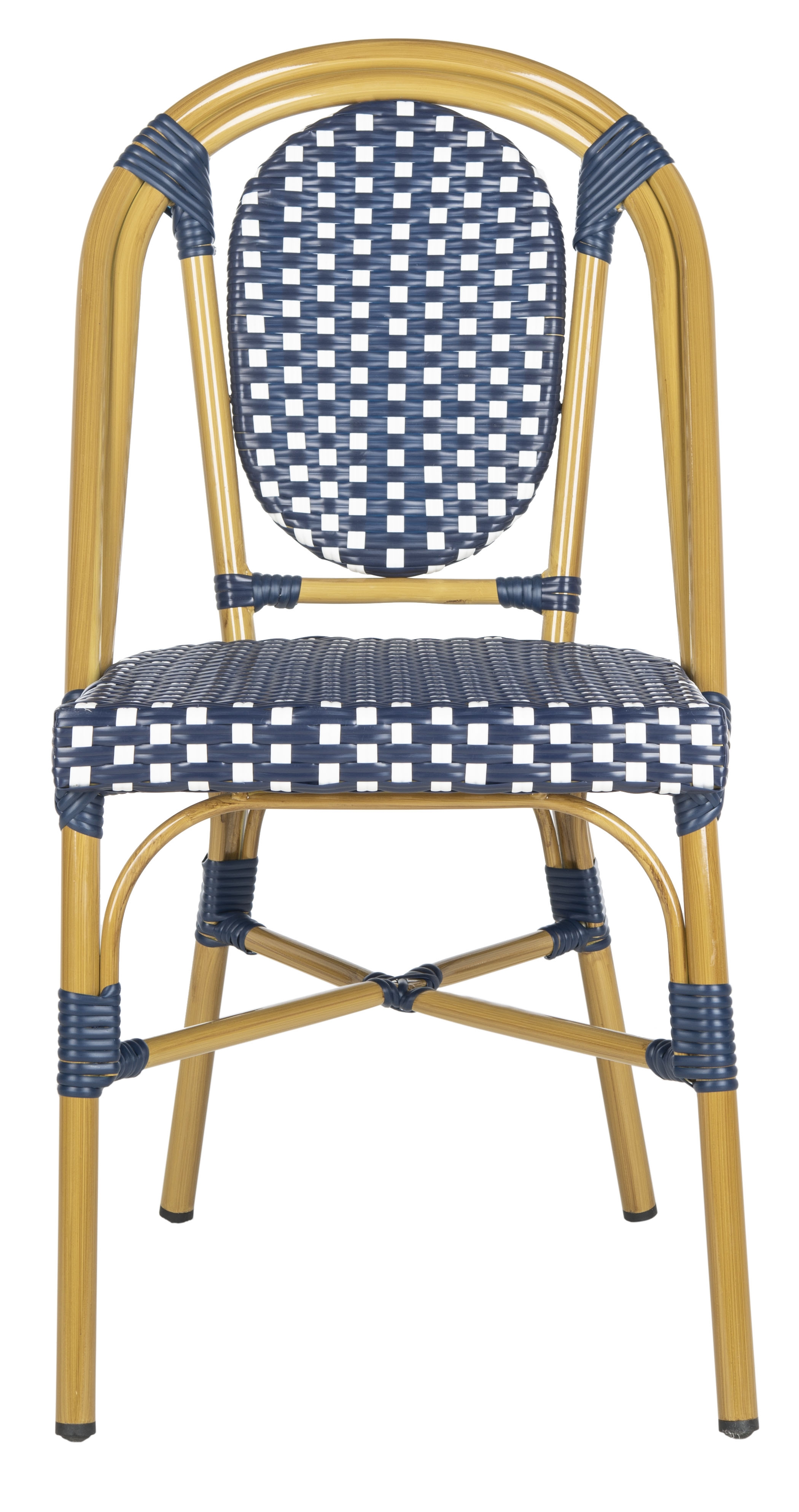 Lenda French Stackable Bistro Chair - Navy/White/Brown Frame - Safavieh - Image 0