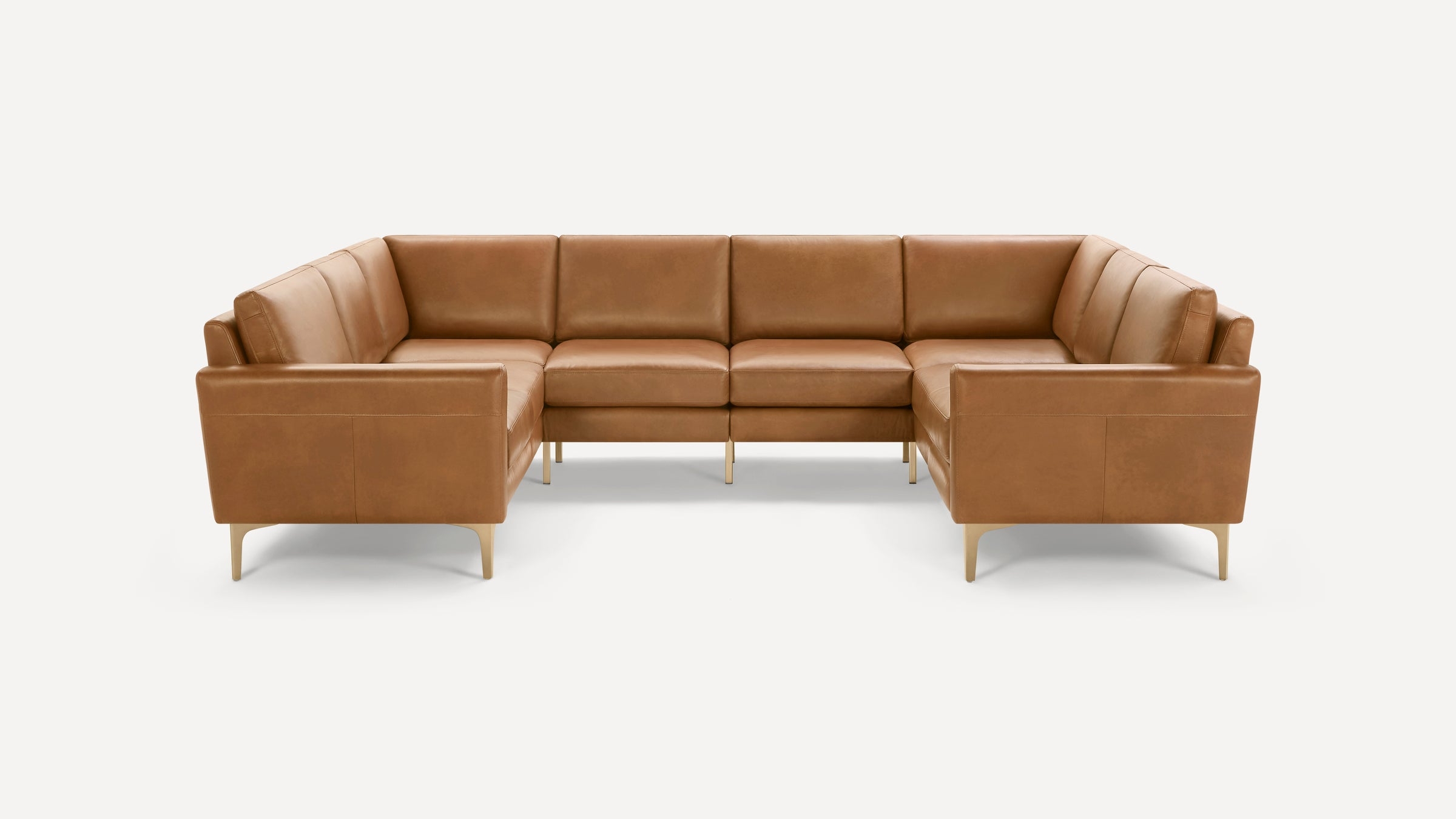 Nomad Leather 8-Seat U Sectional - Camel - Top Grain Leather / Walnut - Wood / Block - Image 3