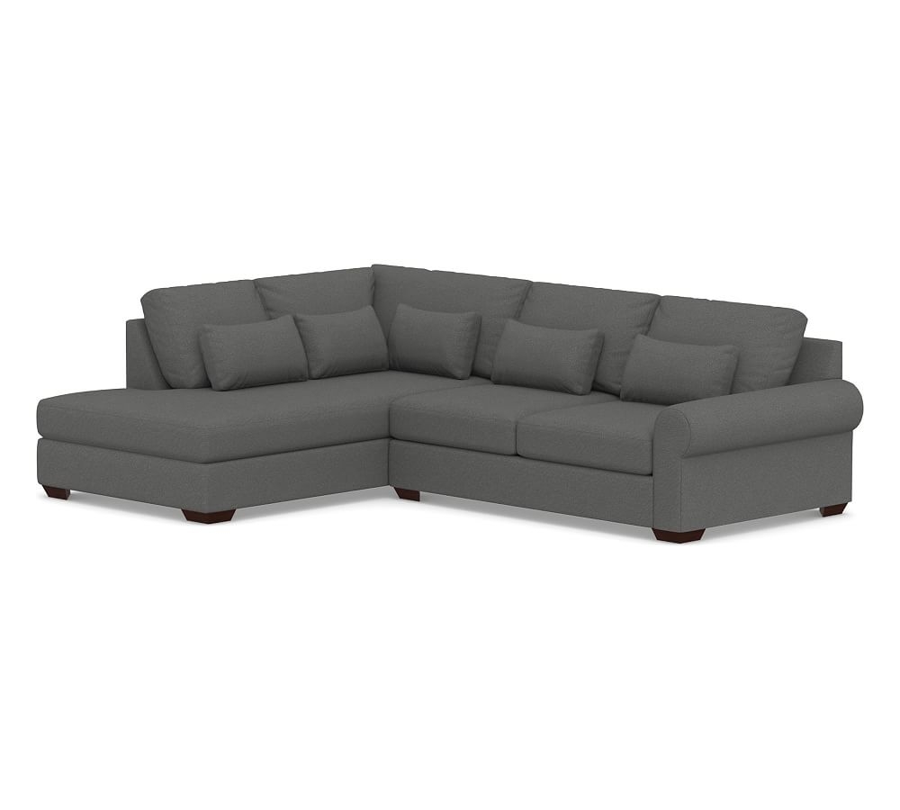 Big Sur Roll Arm Upholstered Deep Seat Right Loveseat Return Bumper Sectional, Down Blend Wrapped Cushions, Park Weave Charcoal - Image 0
