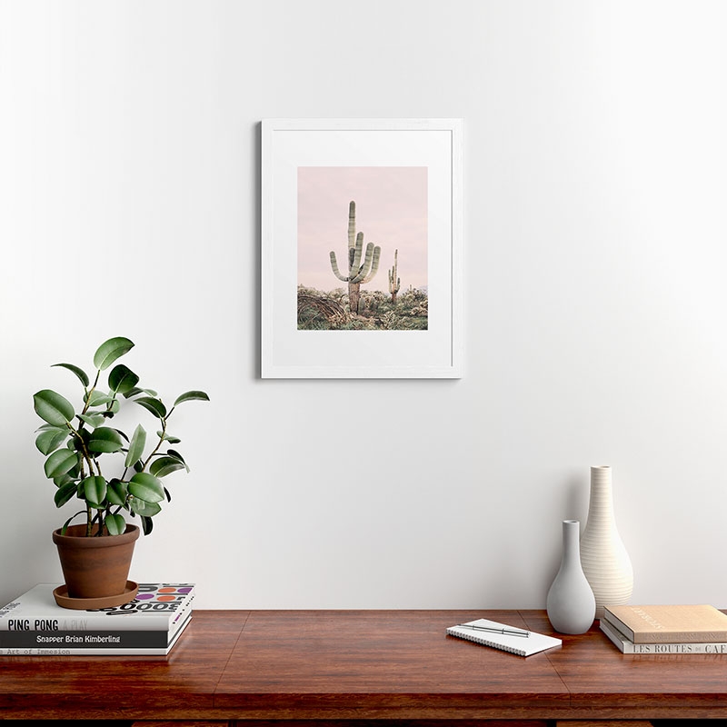 Pastel Pink Cactus by Sisi and Seb - Framed Art Print Classic White 18" x 24" - Image 1