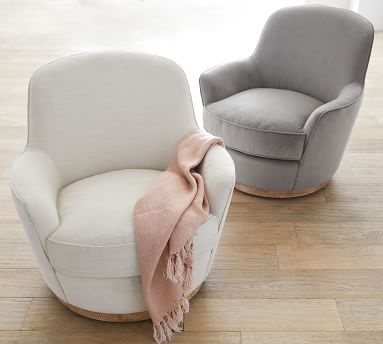 Larkin Upholstered Swivel Armchair, Basketweave slub Ivory - Image 4