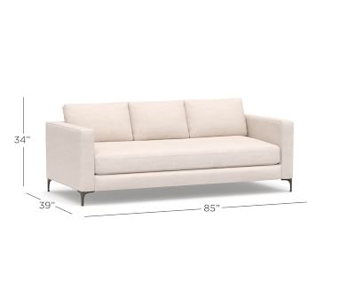 Jake Upholstered Grand Sofa 96" Brushed Nickel Legs, Polyester Wrapped Cushions, Chenille Basketweave Pebble - Image 3