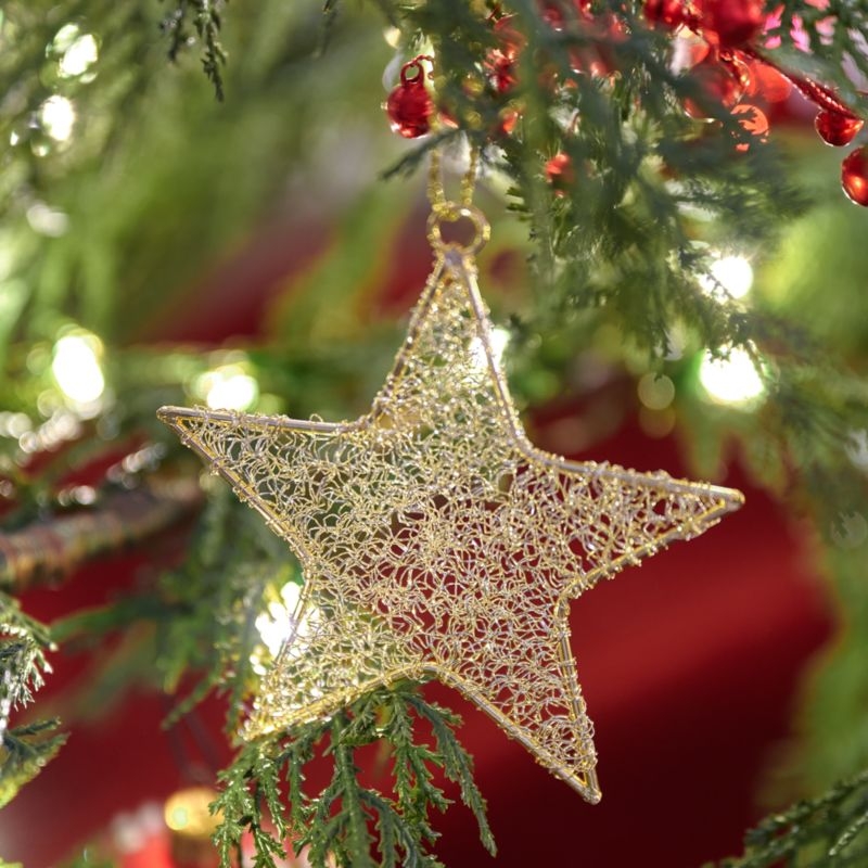 Silver Tinsel Star Christmas Tree Ornaments, Set of 12 - Image 2