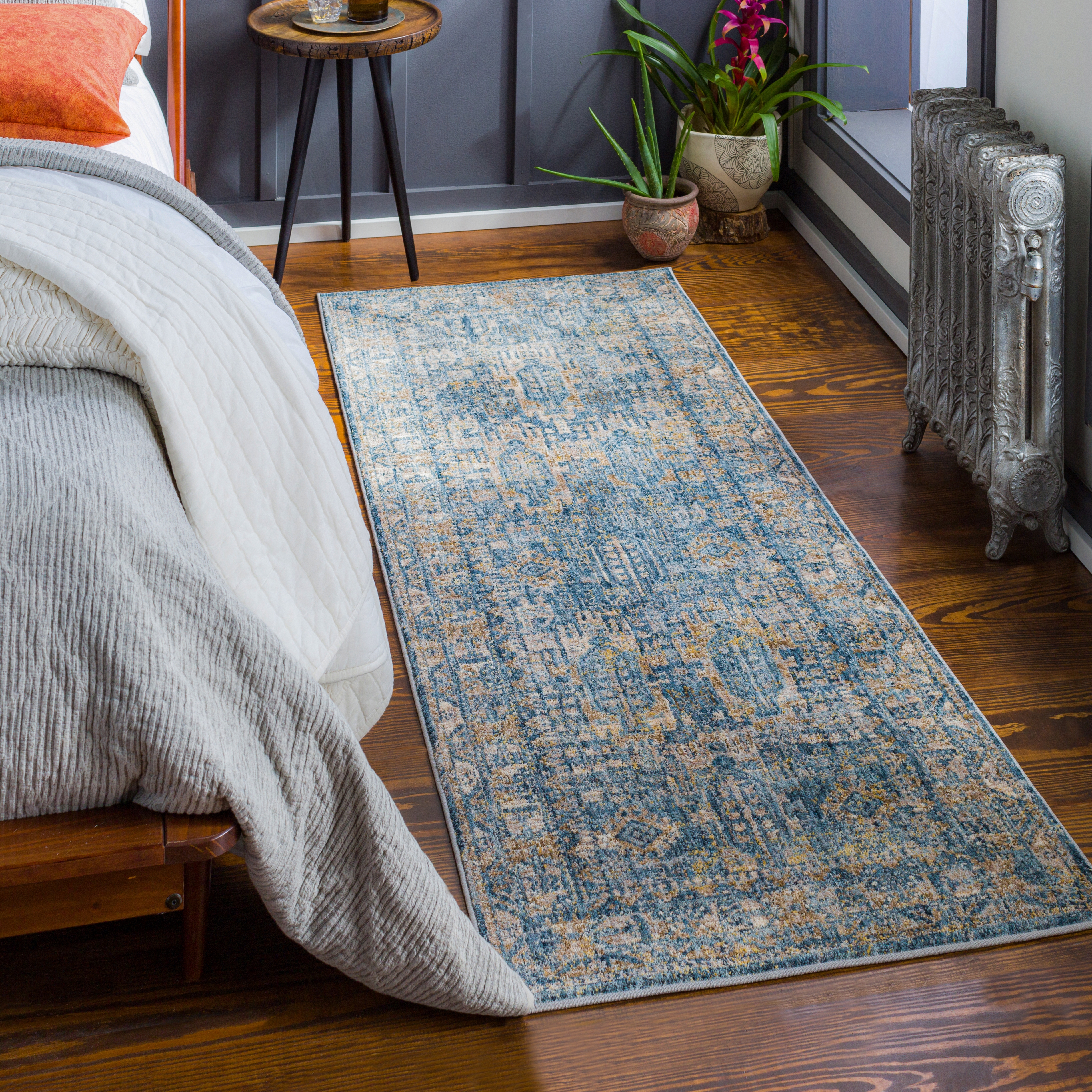 Mirabel Blue Indoor 2'7" x 7'3" Machine Woven Rug - Image 1