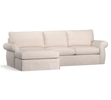Pearce Roll Arm Slipcovered Right Arm Loveseat with Double Wide Chaise Sectional, Down Blend Wrapped Cushions, Sunbrella(R) Performance Chenille Salt - Image 3