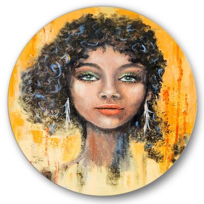 Woman Face With Green Eyes & Black Hair Impression - Modern Metal Circle Wall Art - Image 0