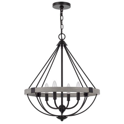 Chandelier With Open Round Frame And Metal Support, Gray And Black - Image 0