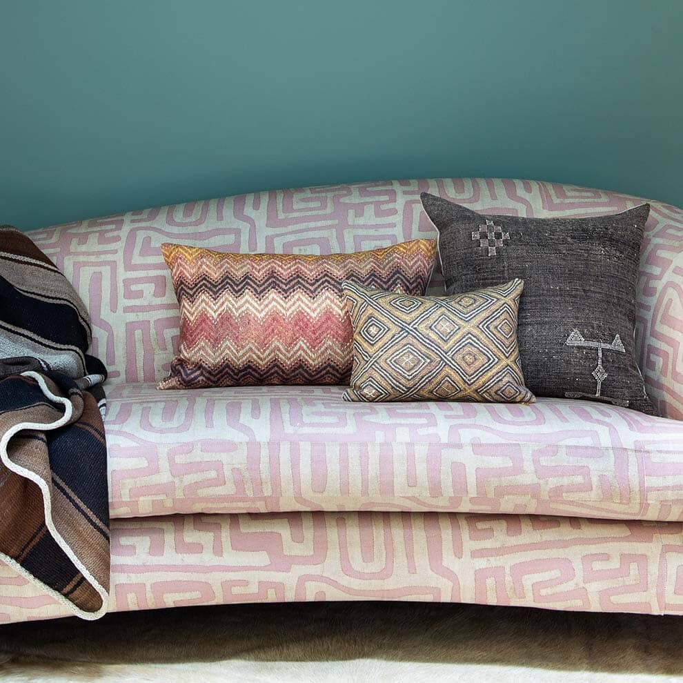 Terracotta Classic Kuba Cloth Outdoor Performance Fabric by St. Frank | Pink | Printed Width: 54" W Pattern Size: 27" W x 25. 9" V Fabric Direction: Up The Roll, Vertical Sold by the yard in continuous rolls Dye lots may vary. As a result, there may be sl - Image 1