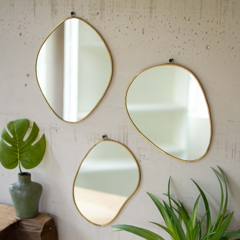 Brass Framed Organic Shaped Mirrors, Set Of 3, Gold - Image 0