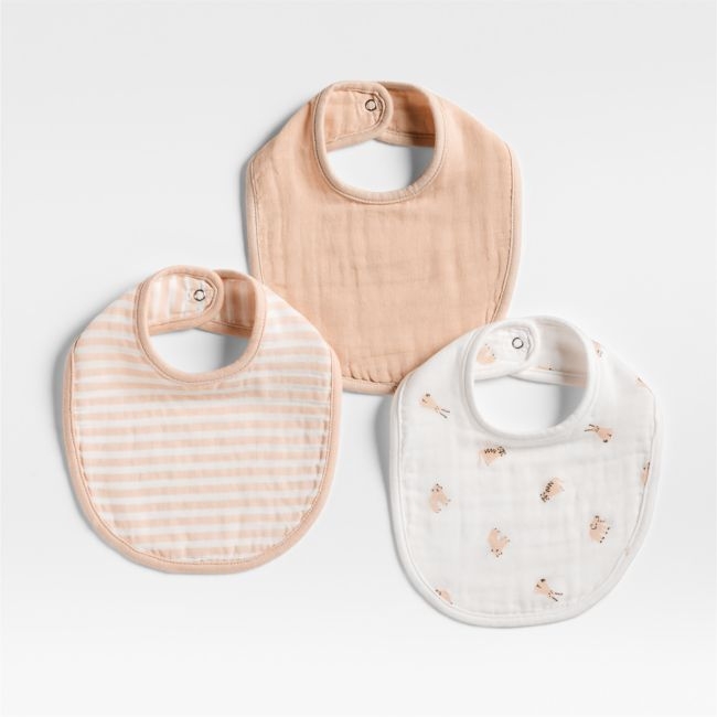Baby's First Pink Mini Animal Organic Cotton Gauze Baby Bib, Set of 3 - Image 0