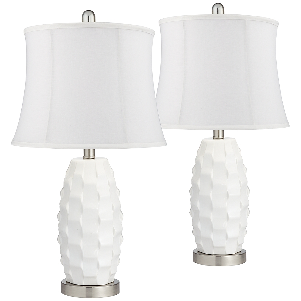 Galicia 24 1/2" Scalloped Ceramic White LED Table Lamps Set of 2 - Image 0