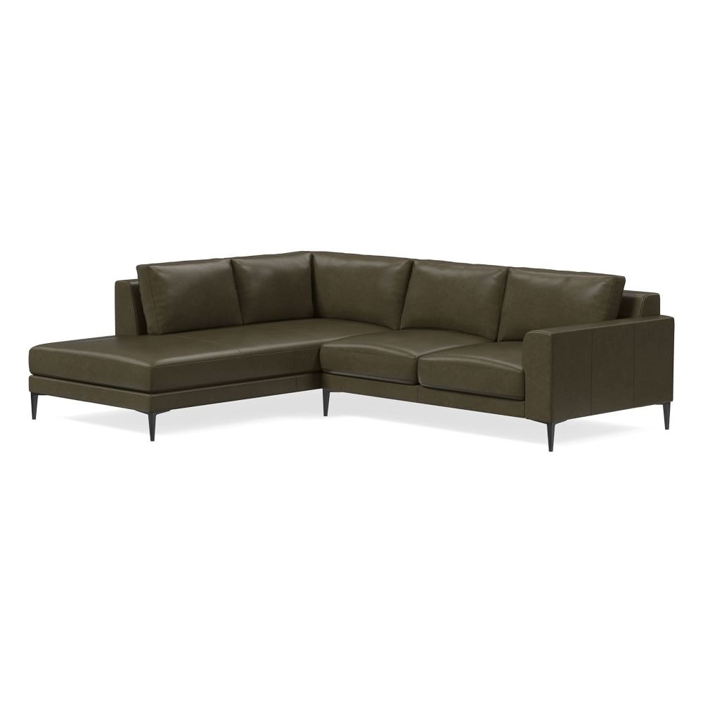 Harper Sectional Set 06: Right Arm 65" Sofa, Left Arm Terminal Chaise, Poly, Saddle Leather, Slate, Antique Bronze - Image 0