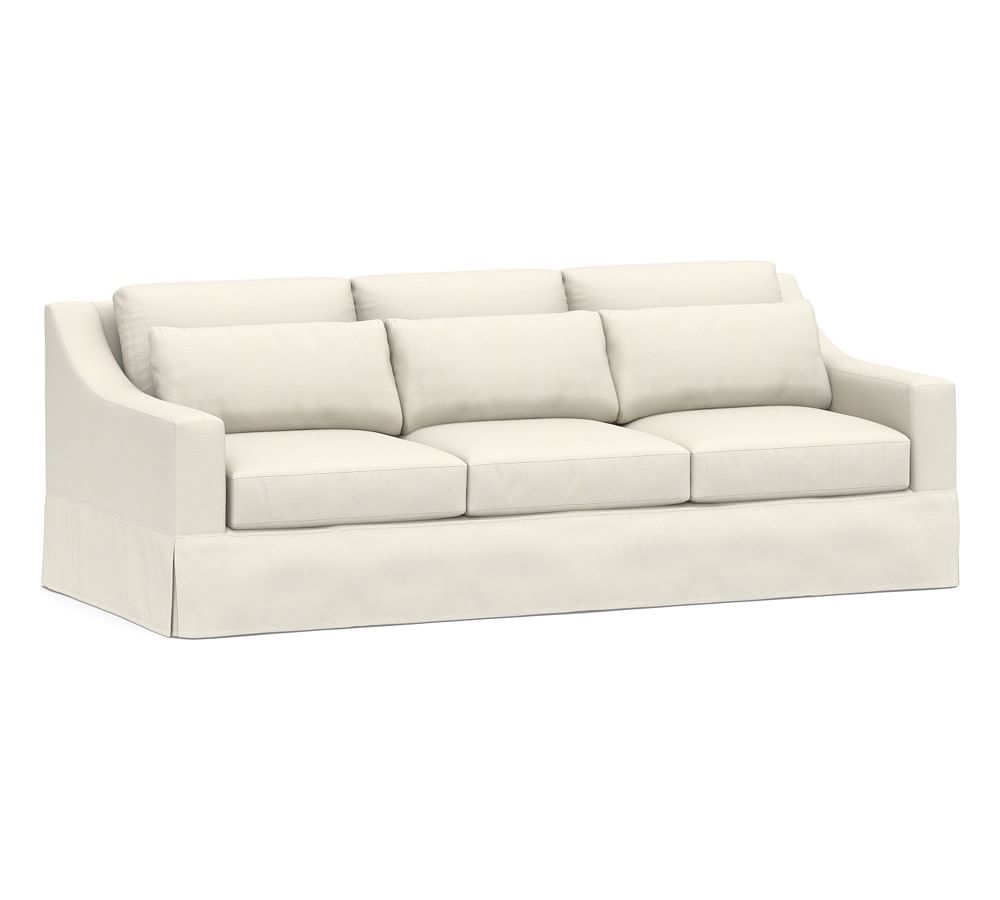 York Slope Arm Slipcovered Deep Seat Grand Sofa 95", Down Blend Wrapped Cushions, Textured Twill Ivory - Image 0