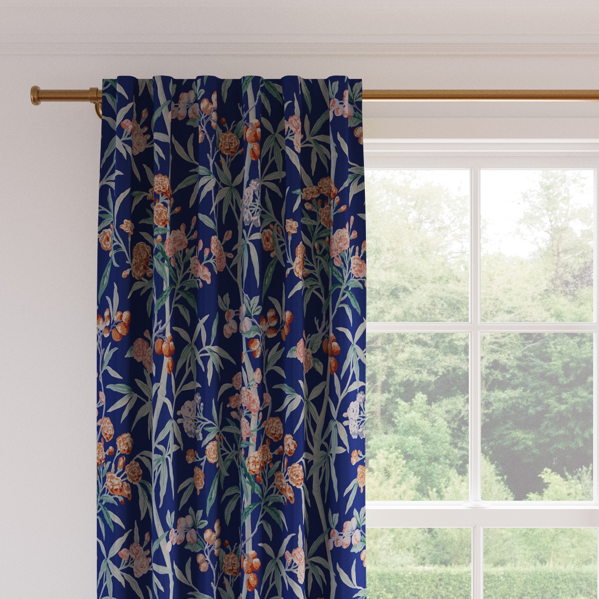 Printed Linen Curtain, Lapis Lanai, 50" x 96", Unlined - Image 1
