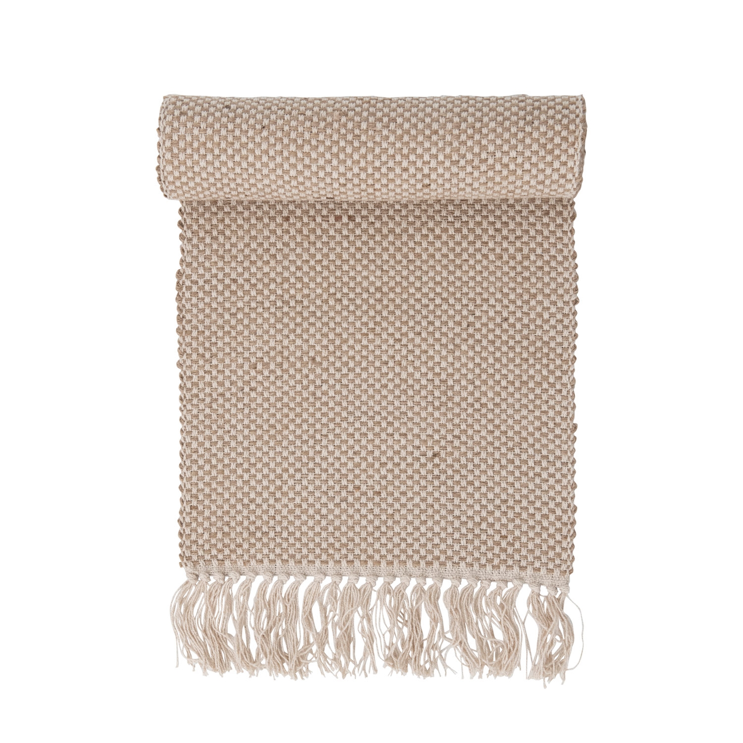 Woven Jute and Cotton Table Runner with Fringe - Image 0