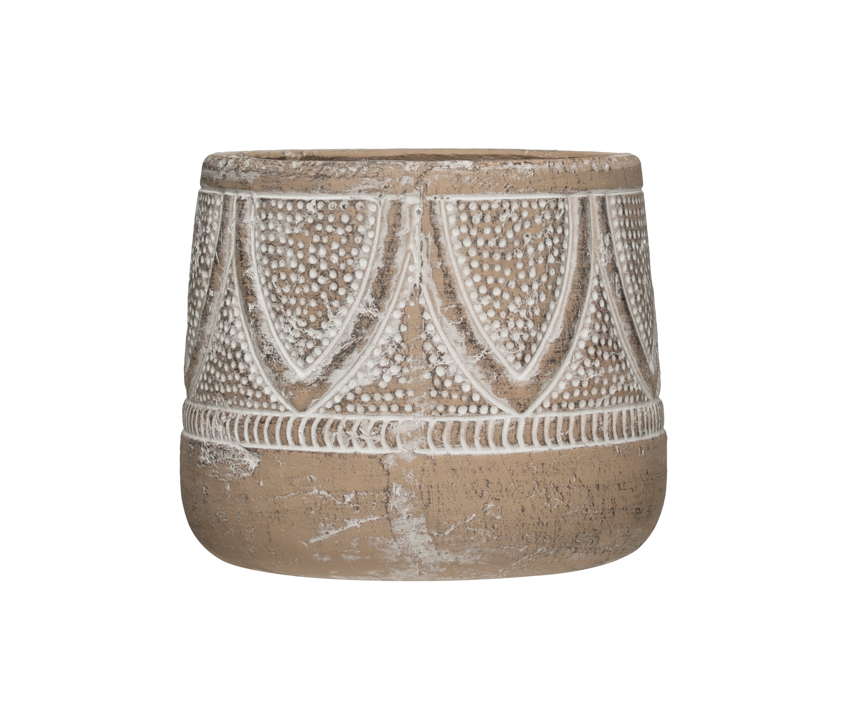 Embossed Terracotta Planter with Whitewash Finish (Holds 5" Pot) - Image 0