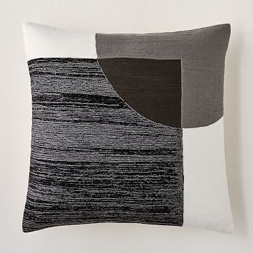Crewel Overlapping Shapes Pillow Cover, Set Of 2, Black, 18"x18" - Image 0