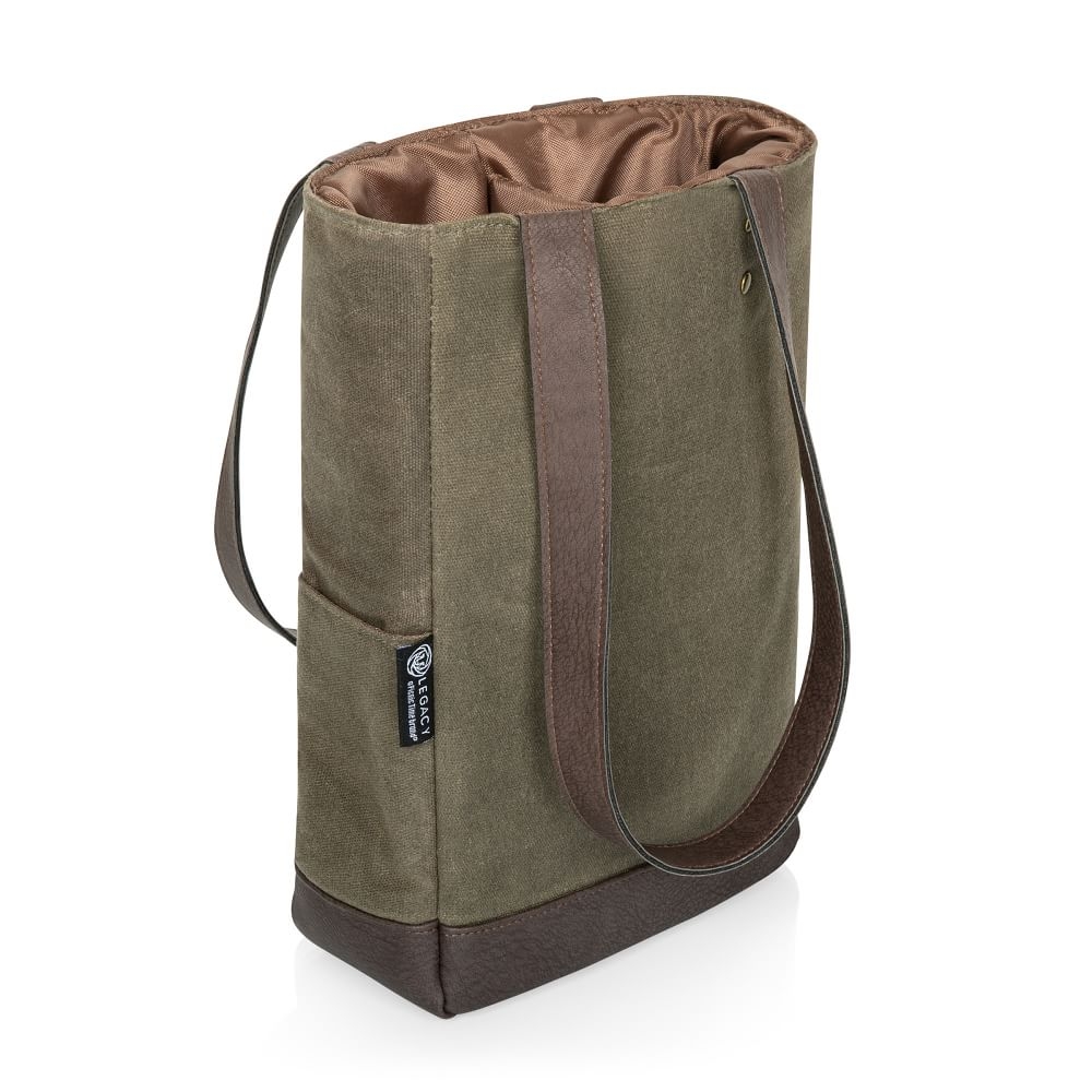 Insulated Double Bottle Travel Tote, Khaki Waxed Canvas - Image 0