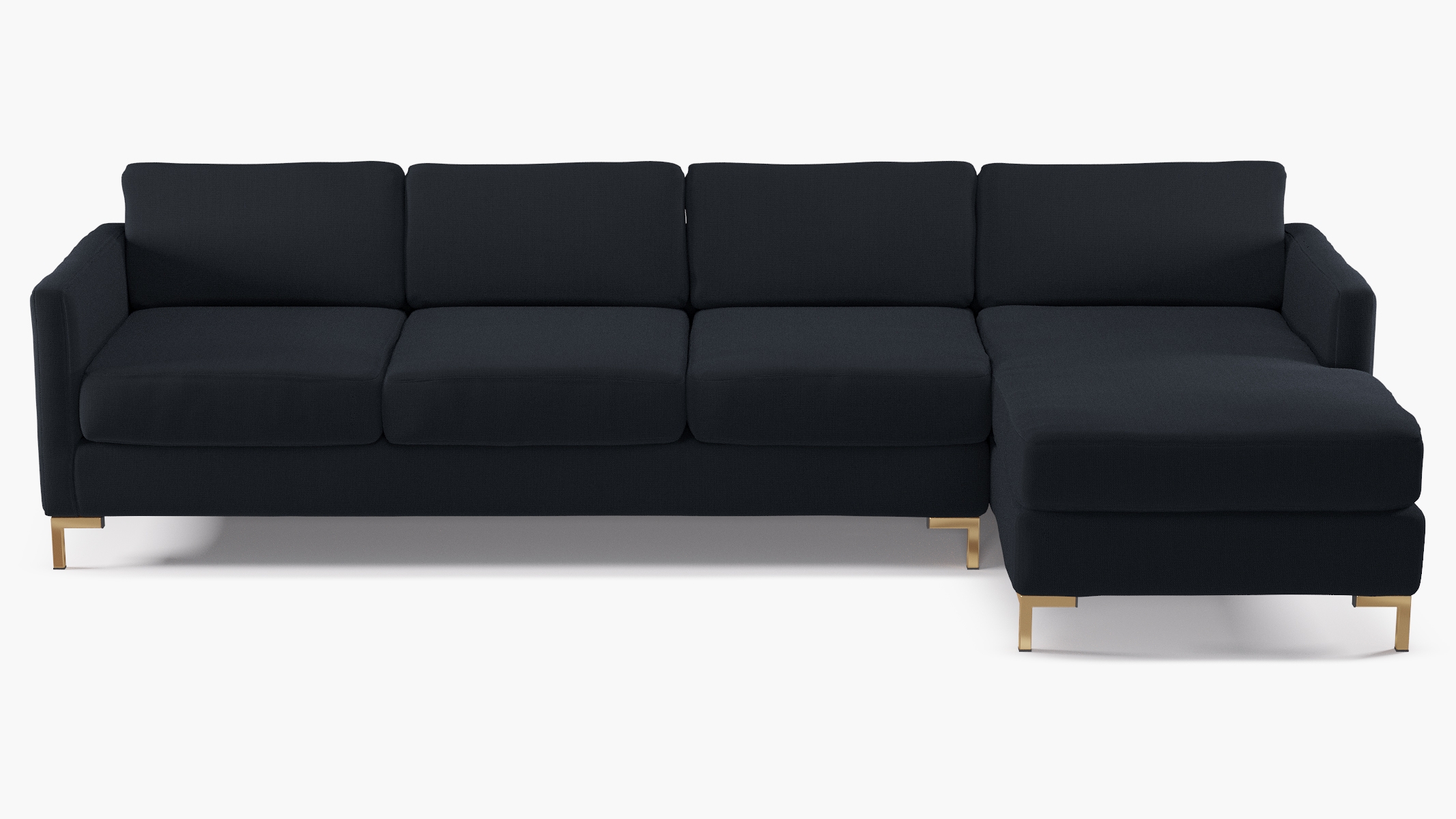Right Facing Modern Sectional, Navy Everyday Linen, Brass - Image 0