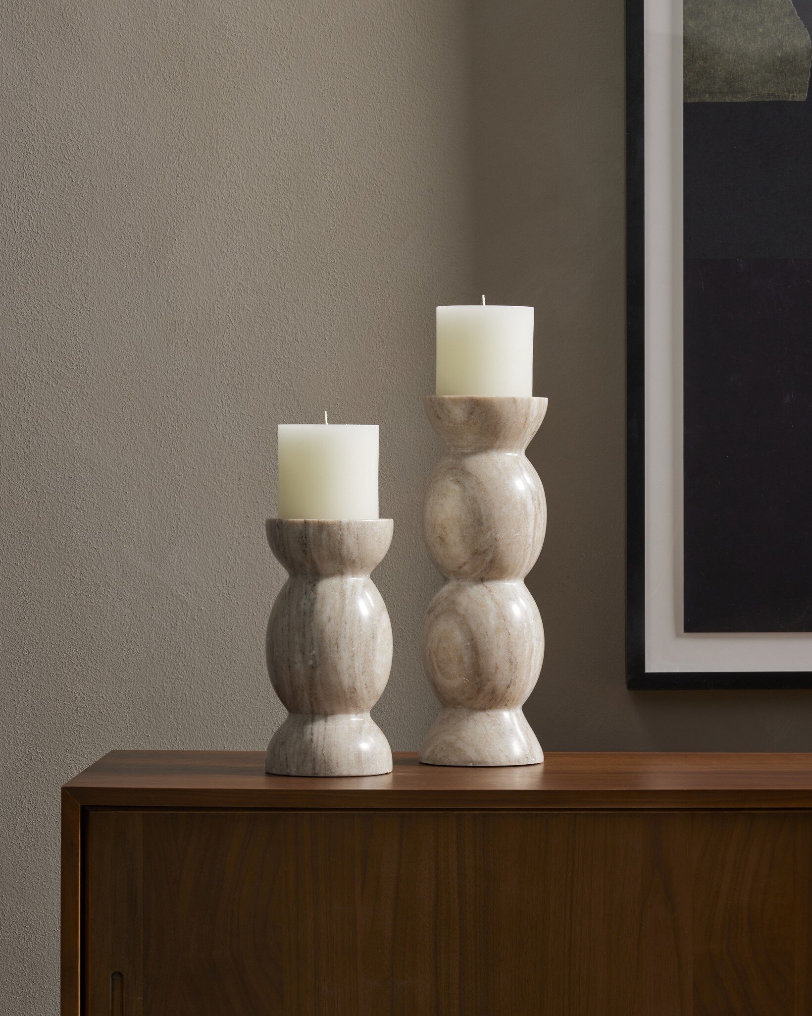 Kivu Pillar Candle Holder, Set Of 2 - River Grey Marble - Image 13