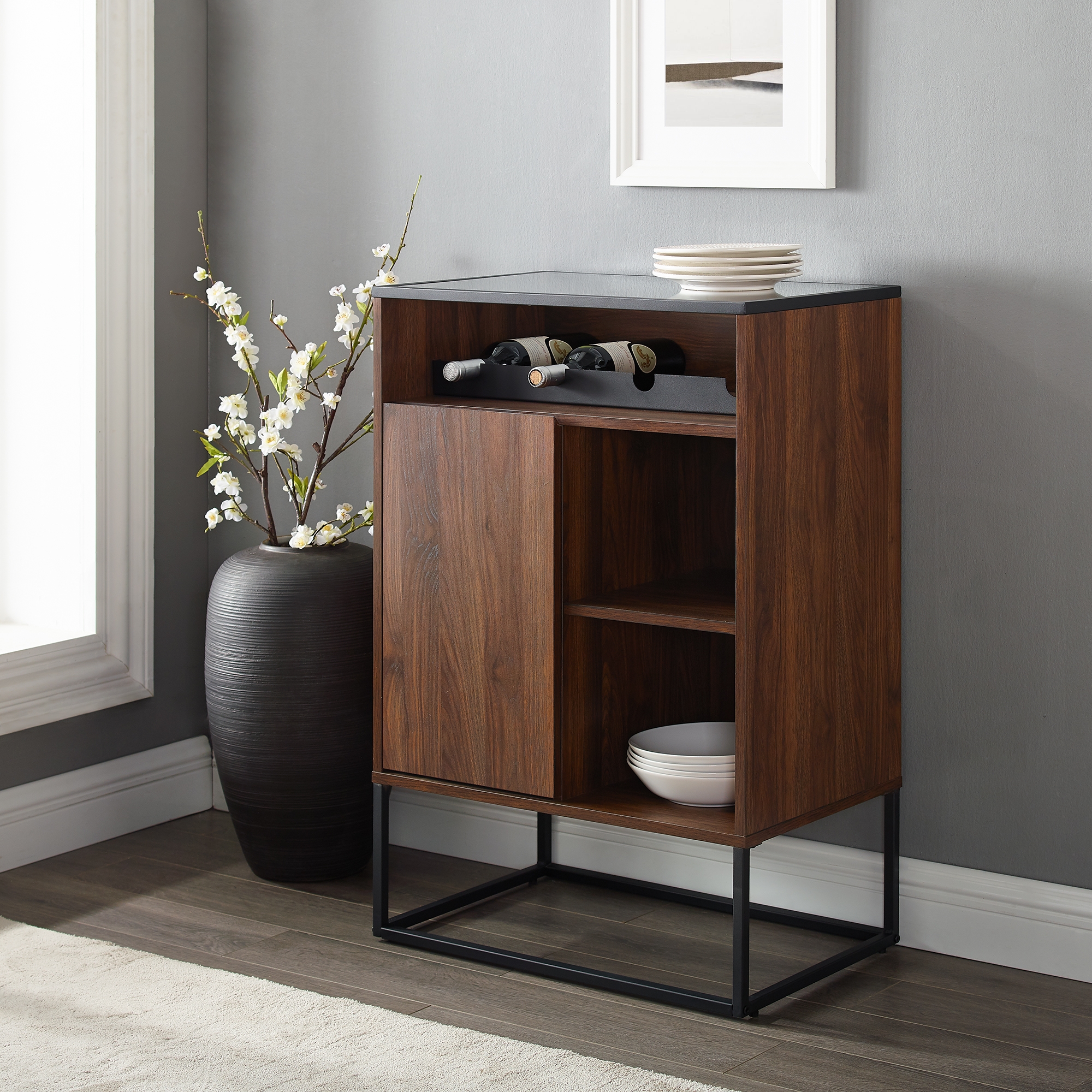 William 24" 1 Door Glass Top Bar Cabinet - Dark Walnut - Image 4