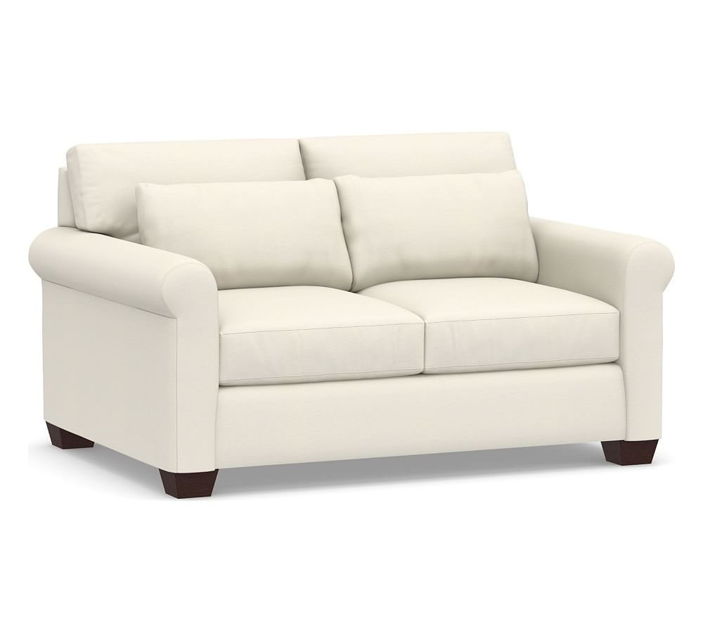 York Roll Arm Upholstered Deep Seat Loveseat 64", Down Blend Wrapped Cushions, Textured Twill Ivory - Image 0