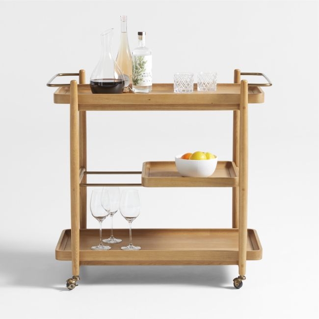 Vitae 36" Natural Solid Elm Wood Bar Cart with Removable Tray - Image 0