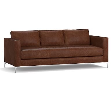 Jake Leather Grand Sofa 95.5" with Brushed Nickel Legs, Down Blend Wrapped Cushions, Statesville Molasses - Image 0