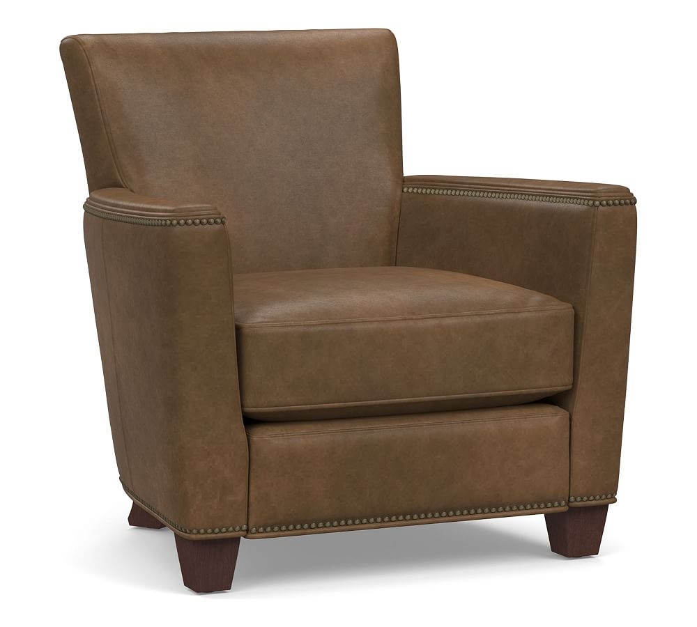 Irving Square Arm Leather Recliner with Nailheads, Polyester Wrapped Cushions Churchfield Chocolate - Image 0