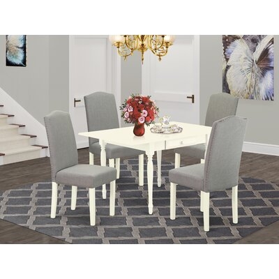 30214EBB467A416881B080A2660DC60D 3Pc Dining Table Set Contains A Wood Dining Table And 2 Parsons Chairs With Shitake Color Linen Fabric, Drop Leaf Table With Full Back Chairs, Linen White Finish - Image 0