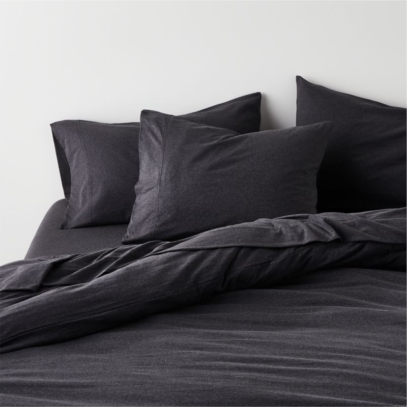 Cozysoft Organic Cotton Jersey Charcoal Grey King Bed Sheet Set - Image 1