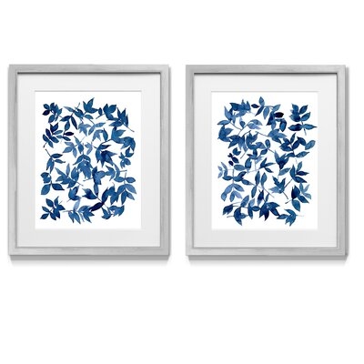 Indigo Fallen Leaves I - 2 Piece Picture Frame Graphic Art Print Set on Paper - Image 0