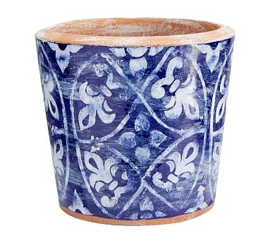 Patterned Ceramic Cachepot, Navy/White, Small - Image 0