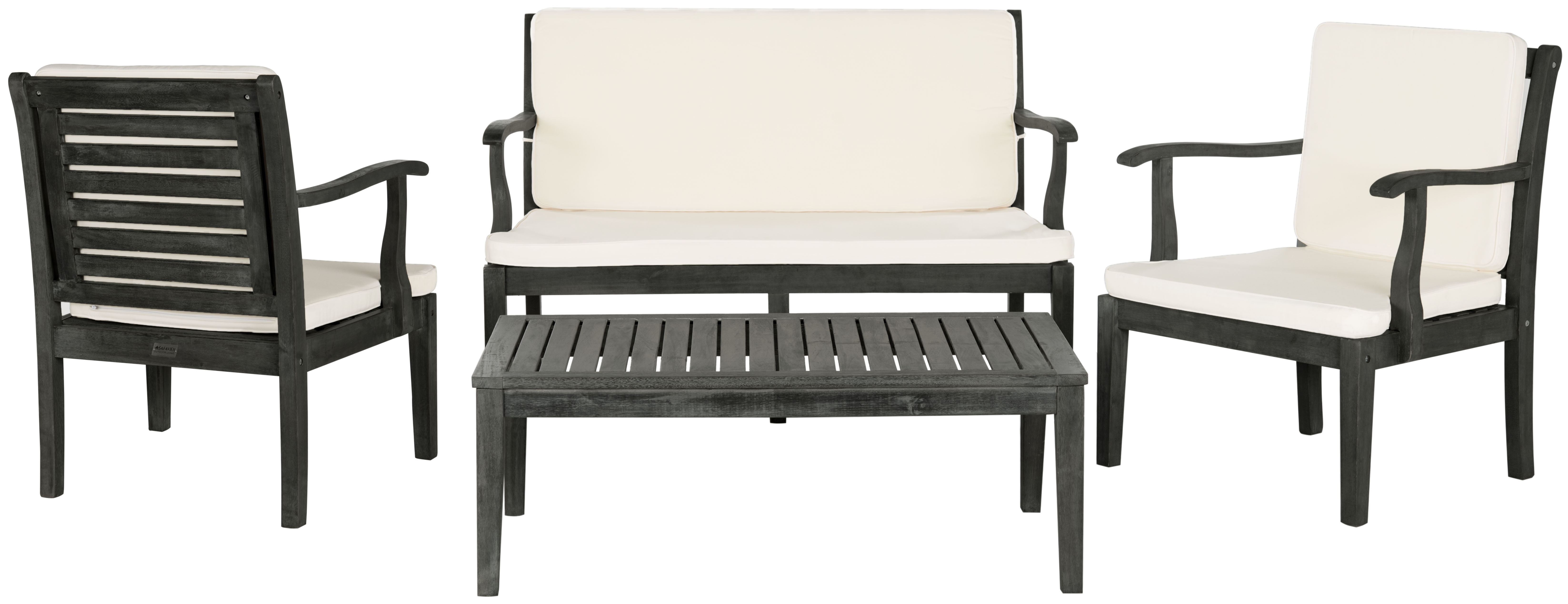 Fresno 4 Piece Outdoor Living Set - Dark Slate Grey/Beige - Safavieh - Image 1