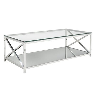 Ivy Bronx Swartz Collection Modern Style Steel Frame Tempered Glass Top Living Room Coffee Table, Silver - Image 0