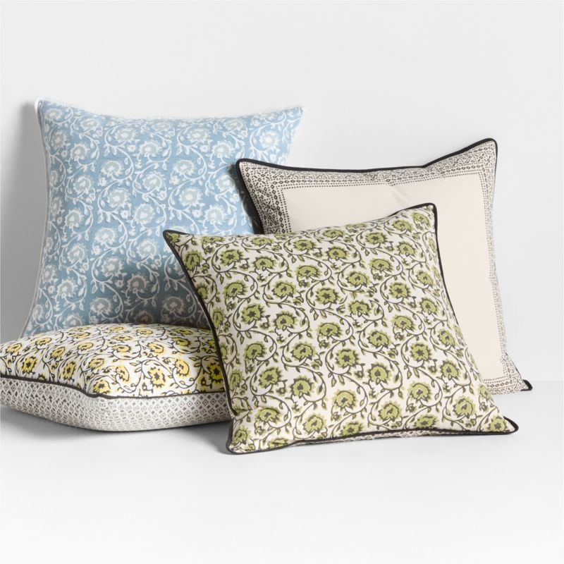 Washed Cotton 23x23 Ruka Blue Floral Reversible Hand Printed Throw Pillow Cover - Image 4