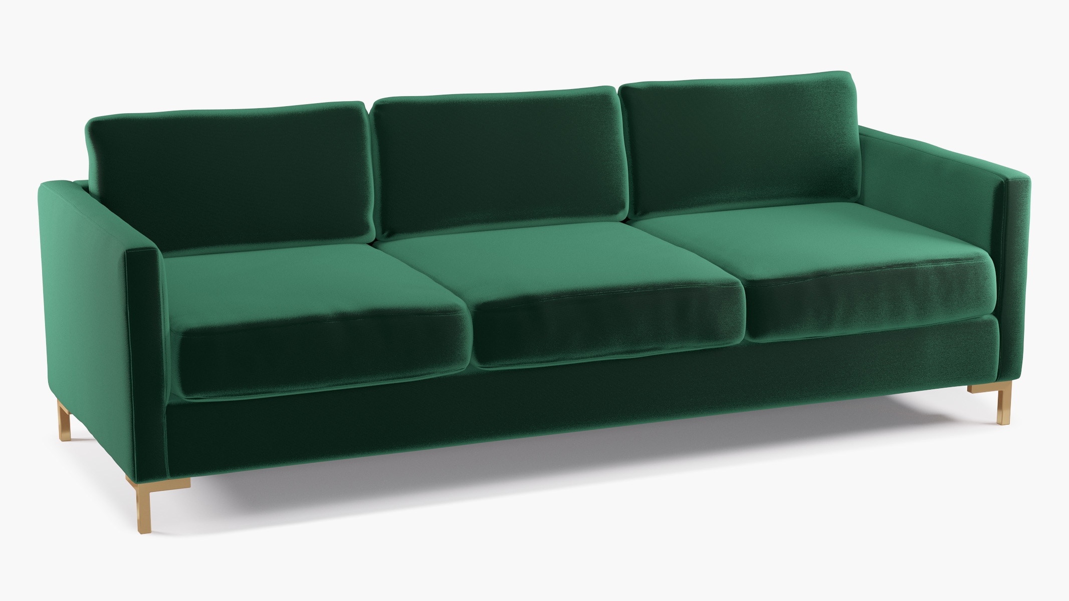 Modern Sofa, Spruce Performance Plush Velvet, Brass L Leg - Image 1