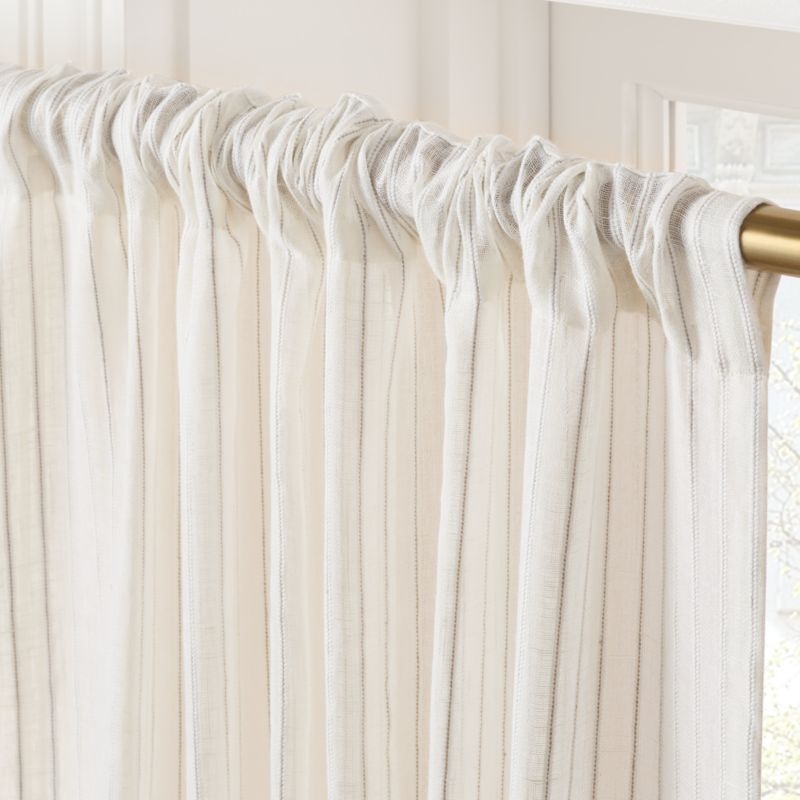 Lea Warm White Striped Linen Sheer Window Curtain Panel 48"x84" - Image 2