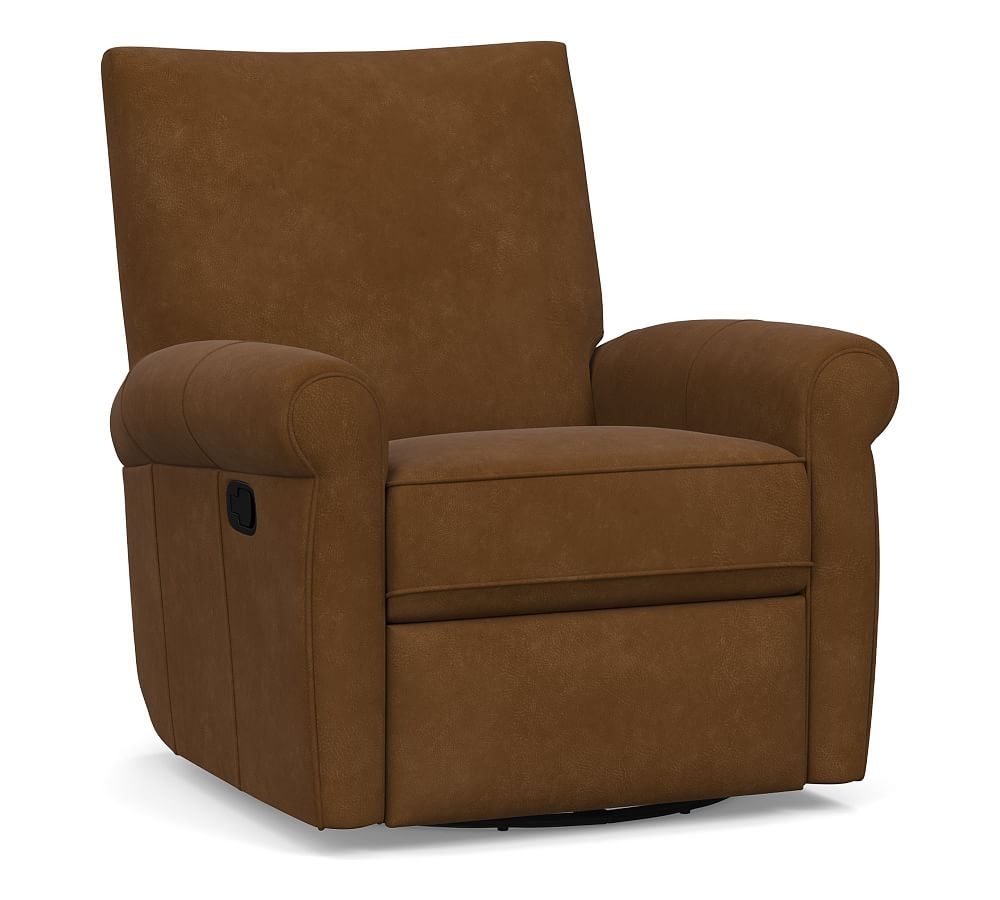 Grayson Leather Swivel Recliner, Polyester Wrapped Cushions, Aviator Umber - Image 0
