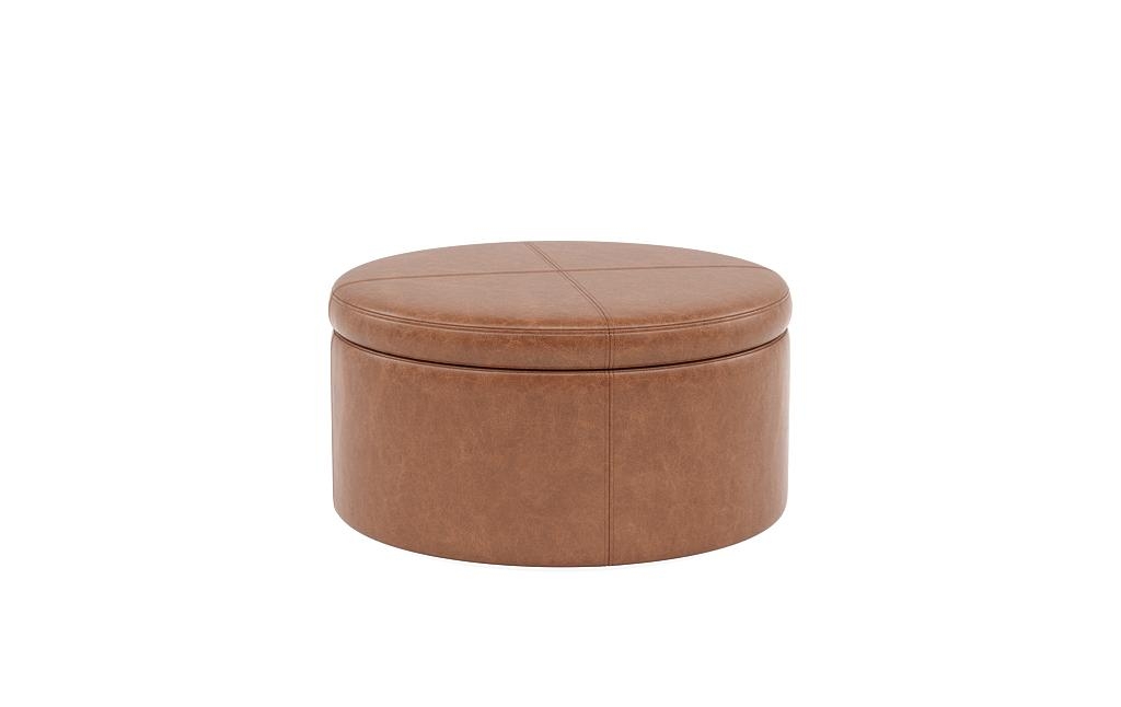 Colten Leather Round Storage Coffee Table Ottoman - Image 2