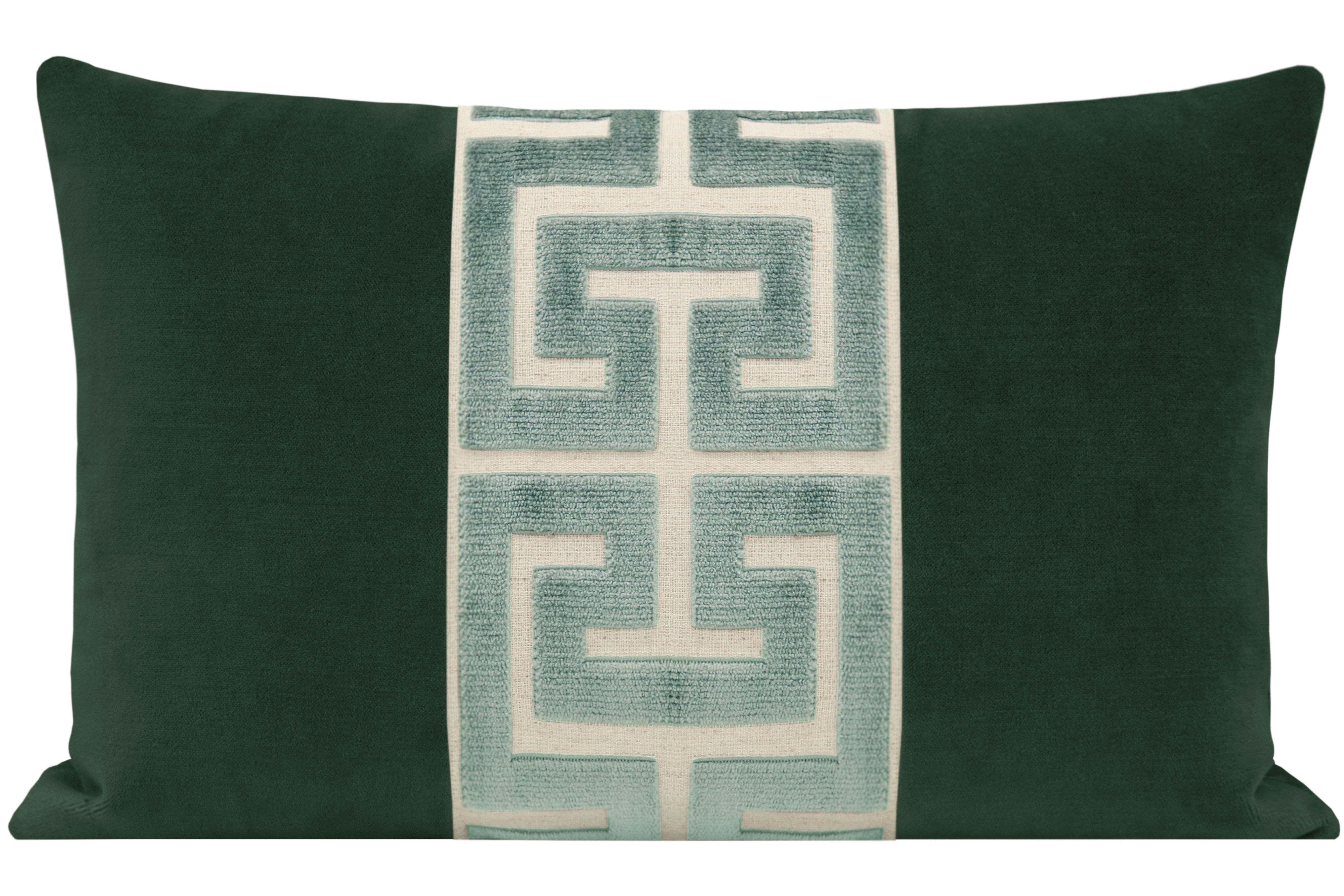 THE LITTLE LUMBAR :: SOCIETY VELVET // EMERALD + TURKISH BLUE GREEK TRIM - SAMPLE 4" X 4" - Image 0