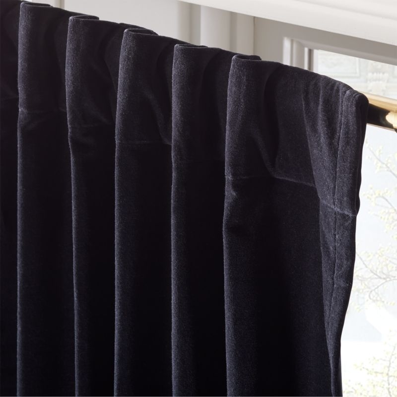Black Organic Cotton Velvet Window Curtain Panel 48"x84'' - Image 3