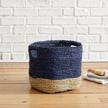 Two Tone Woven Basket, Underbed, Natural + Washed Lagoon - Image 2