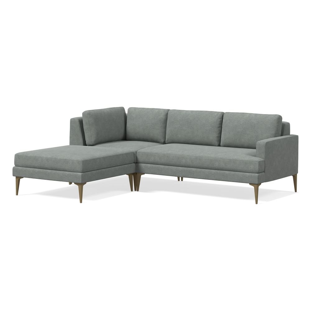 Andes 90" Left Multi Seat 3-Piece Ottoman Sectional, Petite Depth, Distressed Velvet, Mineral Gray, BB - Image 0